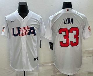 Mens Usa Baseball 33 Lance Lynn 2023 White World Baseball Classic Stitched Jersey