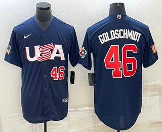 Mens Usa Baseball 46 Paul Goldschmidt Number 2023 Navy World Baseball Classic Stitched Jerseys