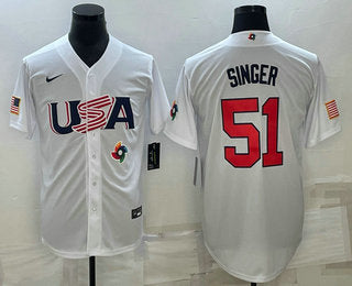 Mens Usa Baseball 51 Brady Singer 2023 White World Baseball Classic Stitched Jersey