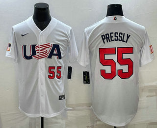 Mens Usa Baseball 55 Ryan Pressly Number 2023 White World Baseball Classic Stitched Jerseys