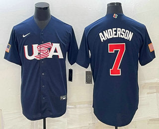 Mens Usa Baseball 7 Tim Anderson 2023 Navy World Baseball Classic Stitched Jersey