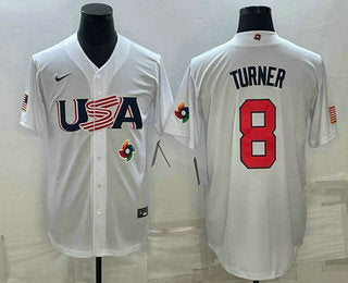 Mens Usa Baseball 8 Trea Turner 2023 White World Baseball Classic Stitched Jerseys