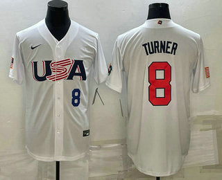 Mens Usa Baseball 8 Trea Turner Number 2023 White World Baseball Classic Stitched Jersey