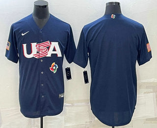 Mens Usa Baseball Blank 2023 Navy World Baseball Classic Stitched Jerseys