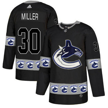 Mens Vancouver Canucks 30 Ryan Miller Black Team Logos Fashion Adidas Jersey
