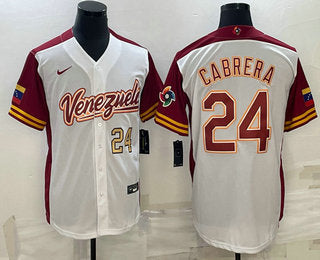 Mens Venezuela Baseball 24 Miguel Cabrera Number 2023 White World Classic Stitched Jerseys