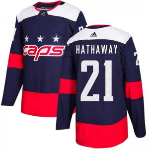 Mens Washington Capitals 21 Garnet Hathaway Adidas Authentic 2018 Stadium Series Jersey Navy Blue