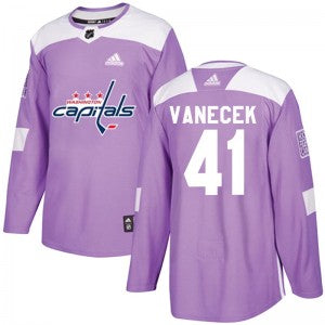 Mens Washington Capitals 41 Vitek Vanecek Adidas Authentic Fights Cancer Practice Jersey Purple
