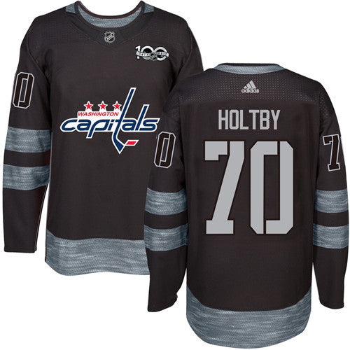 Mens Washington Capitals 70 Braden Holtby Black 100th Anniversary Stitched Nhl 2017 Adidas Hockey Jersey