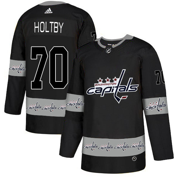 Mens Washington Capitals 70 Braden Holtby Black Team Logos Fashion Adidas Jersey