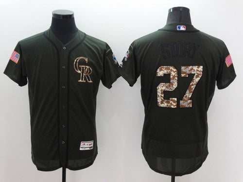 Mens Washington Nationals 27 Trevor Story Green Salute To Service 2016 Flexbase Majestic Baseball Jersey