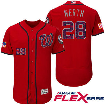 Mens Washington Nationals 28 Jayson Werth Red Stars Stripes Fashion Independence Day Stitched Mlb Majestic Flex Base Jersey