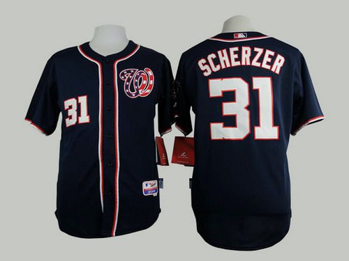 Mens Washington Nationals 31 Max Scherzer Navy Blue Jersey