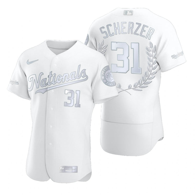 Mens Washington Nationals 31 Max Scherzer White Nike Flexbase Fashion Jersey