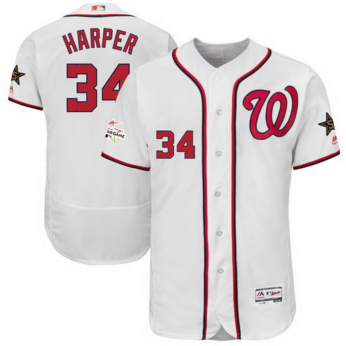 Mens Washington Nationals 34 Bryce Harper Majestic White 2017 Mlb All star Game Worn Stitched Mlb Flex Base Jersey