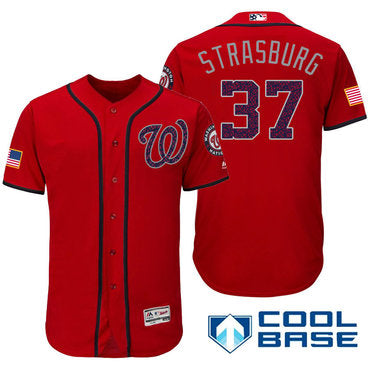 Mens Washington Nationals 37 Stephen Strasburg Red Stars Stripes Fashion Independence Day Stitched Mlb Majestic Cool Base Jersey