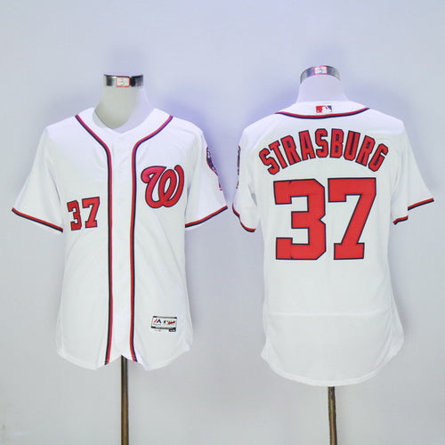 Mens Washington Nationals 37 Stephen Strasburg White Home 2016 Flexbase Majestic Baseball Jersey