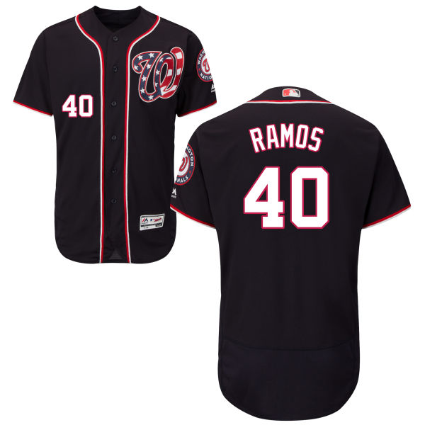 Mens Washington Nationals 40 Wilson Ramos Majestic Navy Blue Flex Base Authentic Collection Baseball Jersey