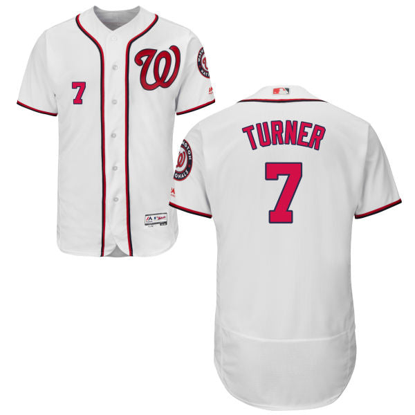 Mens Washington Nationals 7 Trea Turner Majestic Home White Flex Base Authentic Collection Baseball Jersey