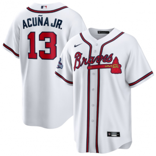 Mens White Atlanta Braves 13 Ronald Acuna Jr 2021 World Series Champions Cool Base Stitched Jersey