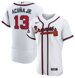 Mens White Atlanta Braves 13 Ronald Acuna Jr 2021 World Series Champions Stitched Baseball Jersey