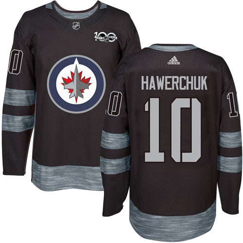 Mens Winnipeg Jets 10 Dale Hawerchuk Black 100th Anniversary Stitched Nhl 2017 Adidas Hockey Jersey