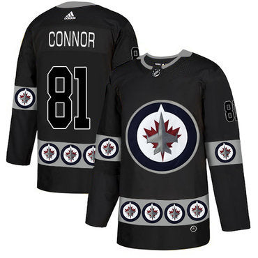 Mens Winnipeg Jets 81 Kyle Connor Black Team Logos Fashion Adidas Jersey