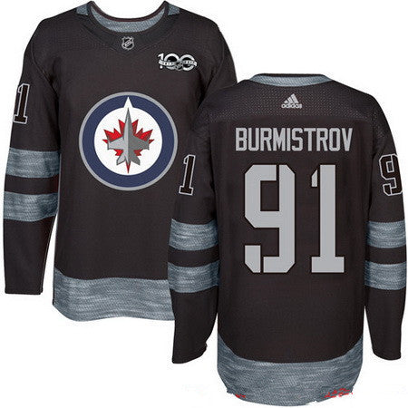 Mens Winnipeg Jets 91 Alexander Burmistrov Black 100th Anniversary Stitched Nhl 2017 Adidas Hockey Jersey