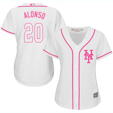 Mets 20 Pete Alonso White Pink Fashion Womens Stitched Baseball Jersey