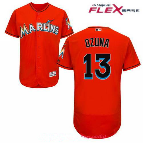 Miami Marlins 13 Marcell Ozuna Orange Alternate Stitched Mlb Majestic Flex Base Jersey