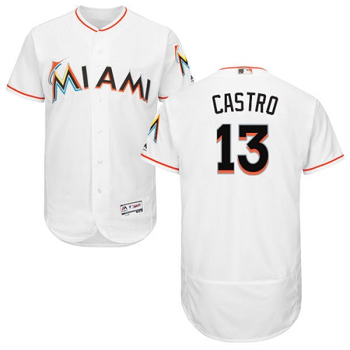 Miami Marlins 13 Starlin Castro White Flexbase Authentic Collection Stitched Mlb Jersey