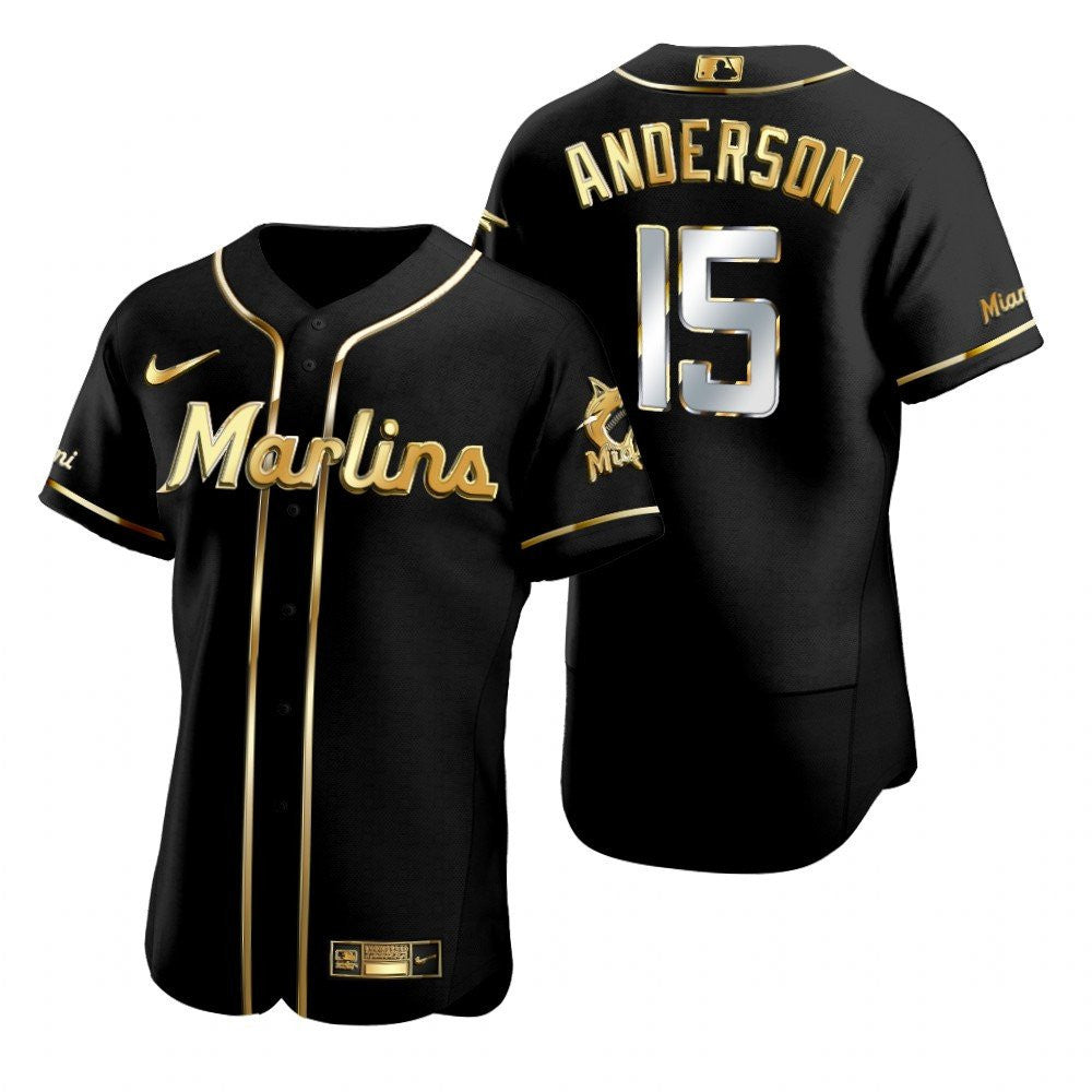 Miami Marlins 15 Brian Anderson Mlb Golden Brandedition Black Jersey Gift For Marlins Fans