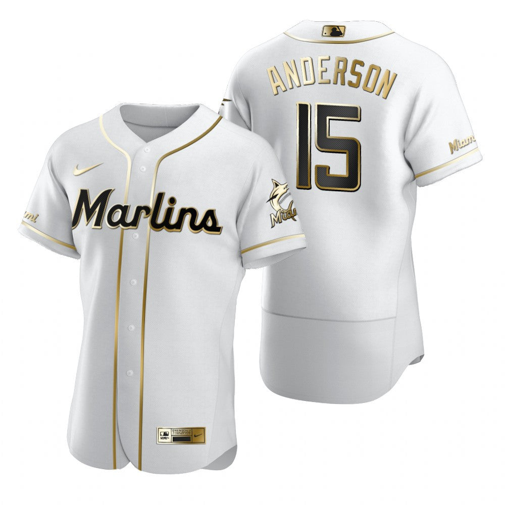 Miami Marlins 15 Brian Anderson Mlb Golden Brandedition White Jersey Gift For Marlins Fans
