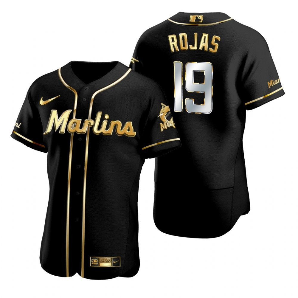 Miami Marlins 19 Miguel Rojas Mlb Golden Brandedition Black Jersey Gift For Marlins Fans