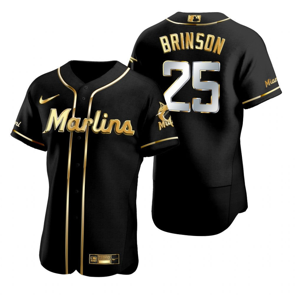 Miami Marlins 25 Lewis Brinson Mlb Golden Brandedition Black Jersey Gift For Marlins Fans