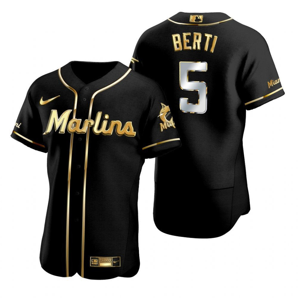Miami Marlins 5 Jon Berti Mlb Golden Brandedition Black Jersey Gift For Marlins Fans