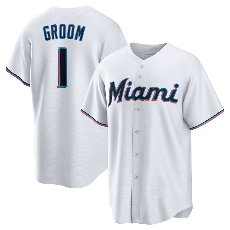 Miami Marlins #1 Groom Home Replica Jersey White Stitched Baseball Jersey