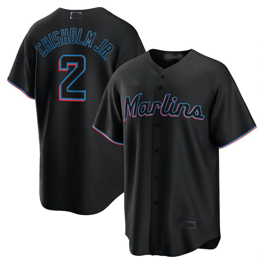 Miami Marlins #2 Jazz Chisholm Jr. Black Alternate Replica Player Jersey Basebal