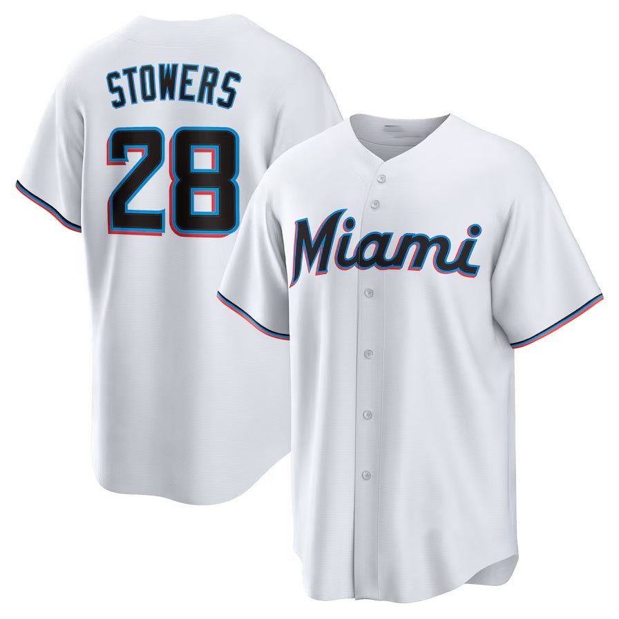 Miami Marlins #28 Kyle Stowers Home Replica Jersey White Stitched Baseball Jer