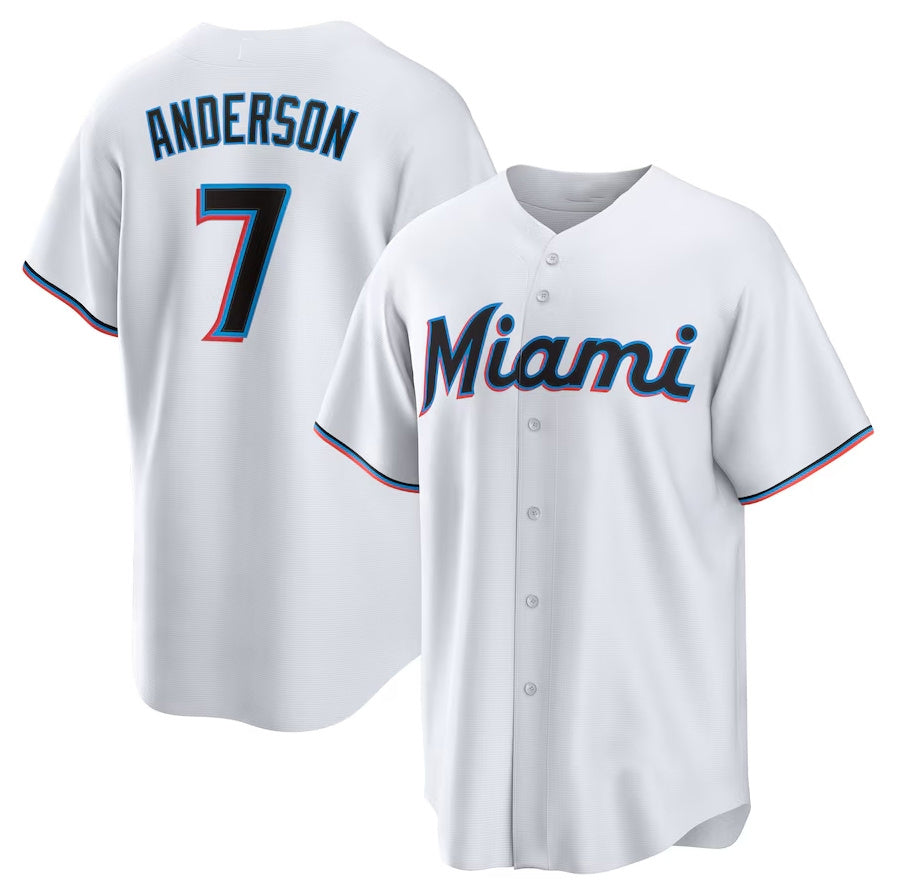 Miami Marlins #7 Tim Anderson Home Replica Player Jersey White Stitched Baseba