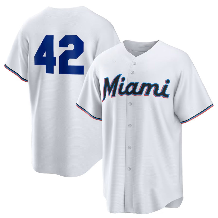 Miami Marlins Home 2025 Jackie Robinson Day Replica Jersey White Stitched Base