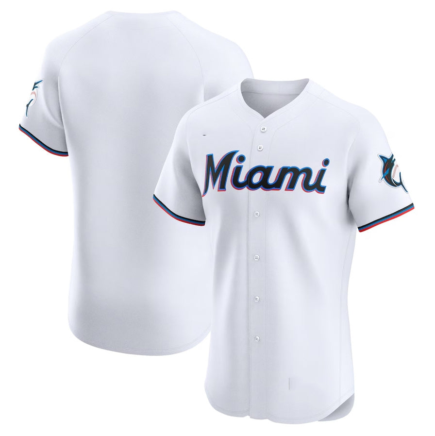 Miami Marlins Home Elite Jersey White Stitched Baseball Jersey