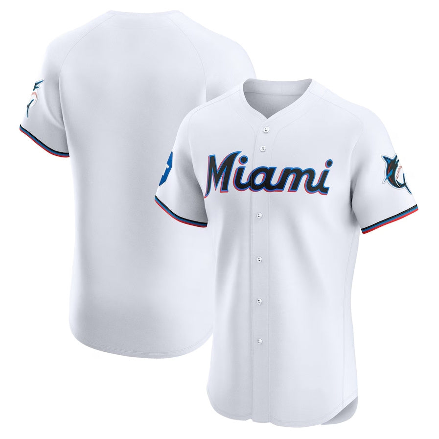 Miami Marlins Home Elite Patch Jersey White Stitched Baseball Jersey