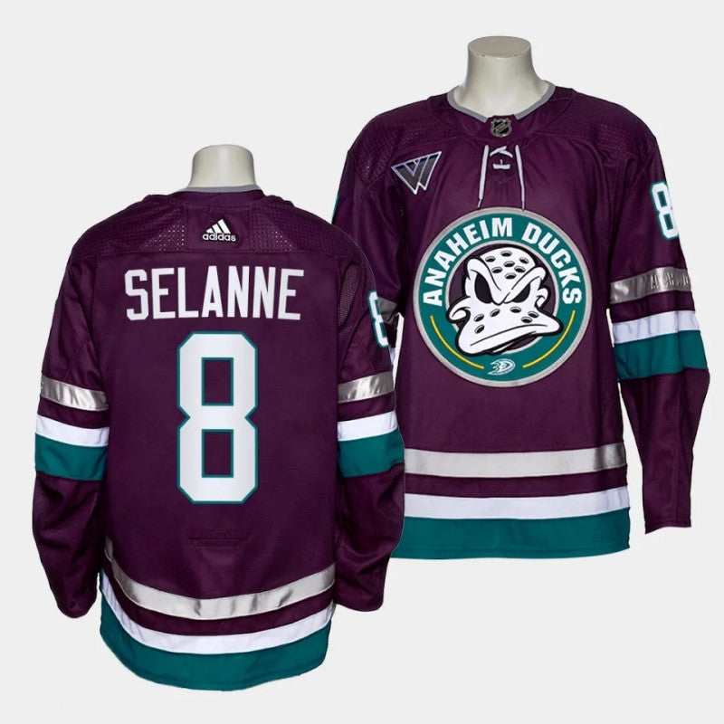 Mighty Ducks 8 Teemu Selanne 2023 24 30th Anniversary Alternate Authentic Purple Jersey Mens
