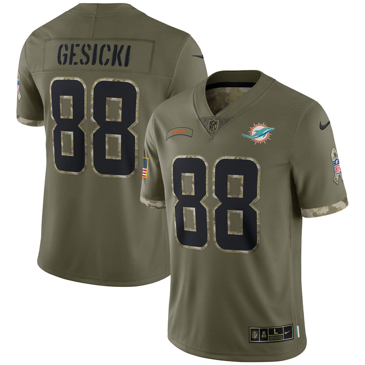Mike Gesicki Miami Dolphins Nike 2022 Salute To Service Limited Jersey Olive