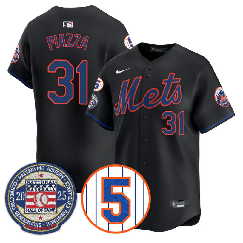 Mike Piazza Jersey #31 New York Mets Hall of Fame Gold Stitched Black