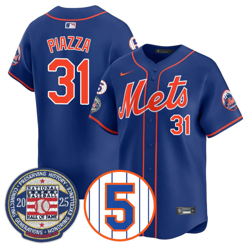 Mike Piazza Jersey #31 New York Mets Hall of Fame Gold Stitched Royal