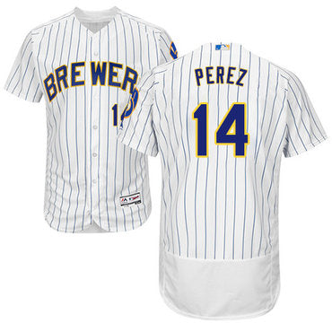 Milwaukee Brewers 14 Hernan Perez White Strip Flexbase Authentic Collection Stitched Baseball Jersey