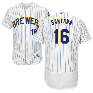 Milwaukee Brewers 16 Domingo Santana White Strip Flexbase Authentic Collection Stitched Baseball Jersey