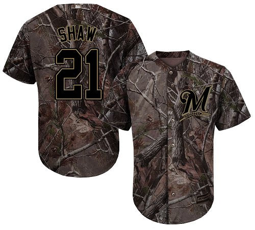 Milwaukee Brewers 21 Travis Shaw Camo Realtree Collection Cool Base Stitched Mlb Jersey